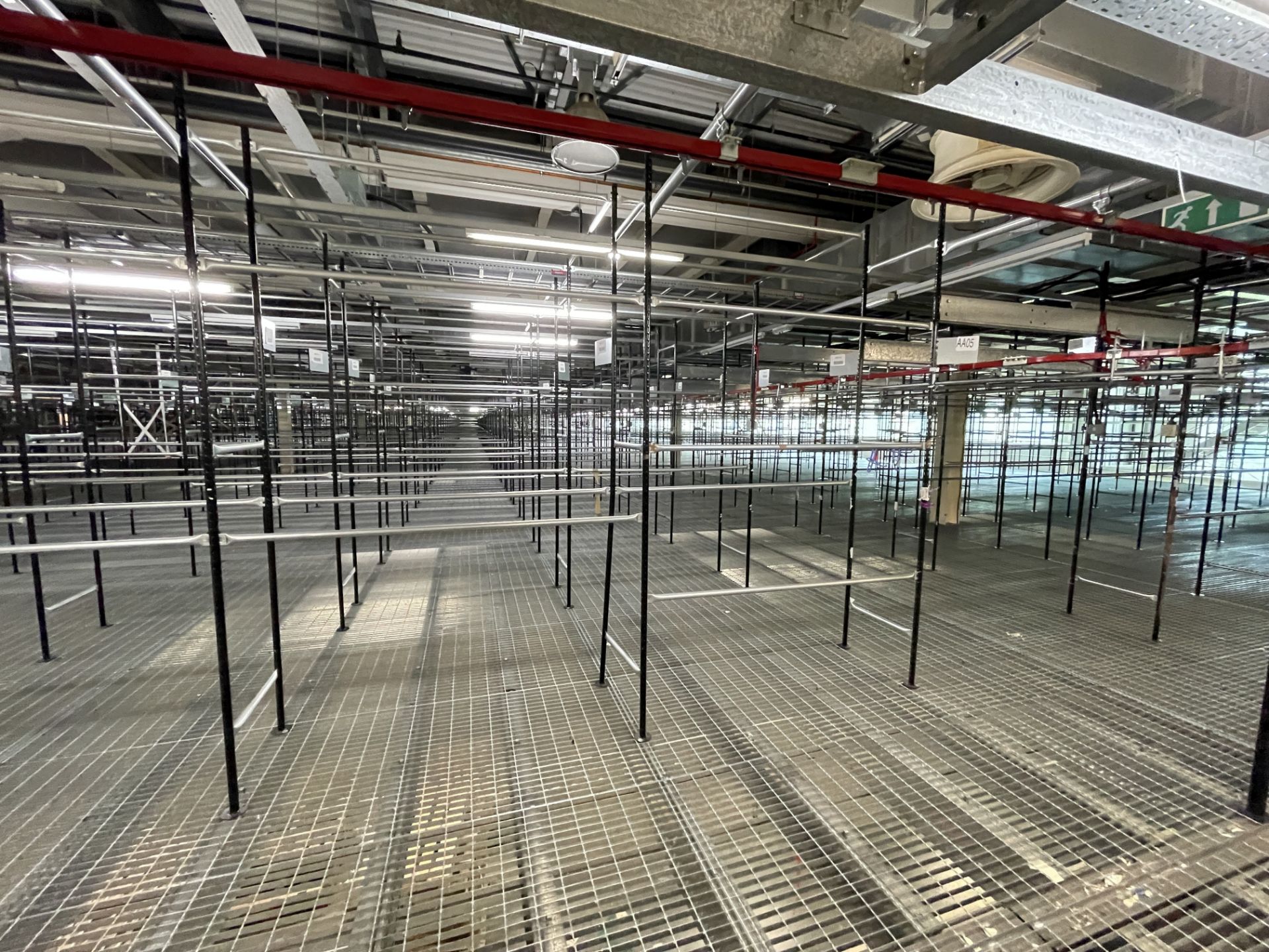 BOLTLESS STEEL SUSPENDED GARMENT STORAGE RACKING (on top of mezzanine floor), comprising approx. - Image 8 of 9