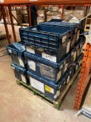 Assorted Mainly Security Tags, in plastic tote bins on one pallet (E0450), Lot located 33-37