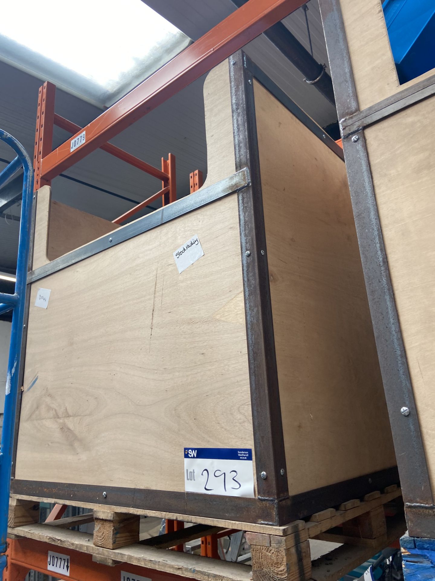 Steel Framed Product Box, with contents including shelving components, D044 (J0778), Lot located