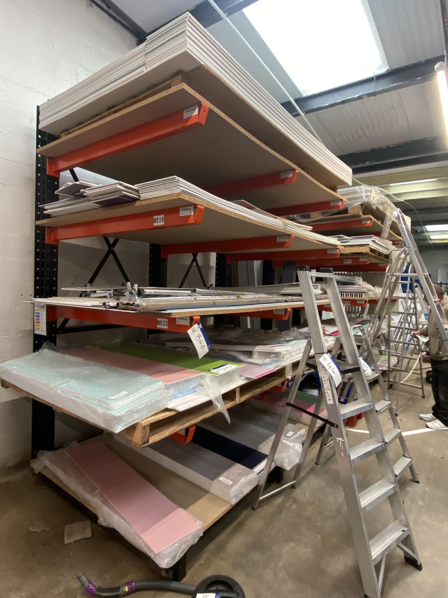 FIVE TIER CANTILEVER FRAMED STOCK RACK, each tier 500kg safe working load per arm, approx. 2.4m x