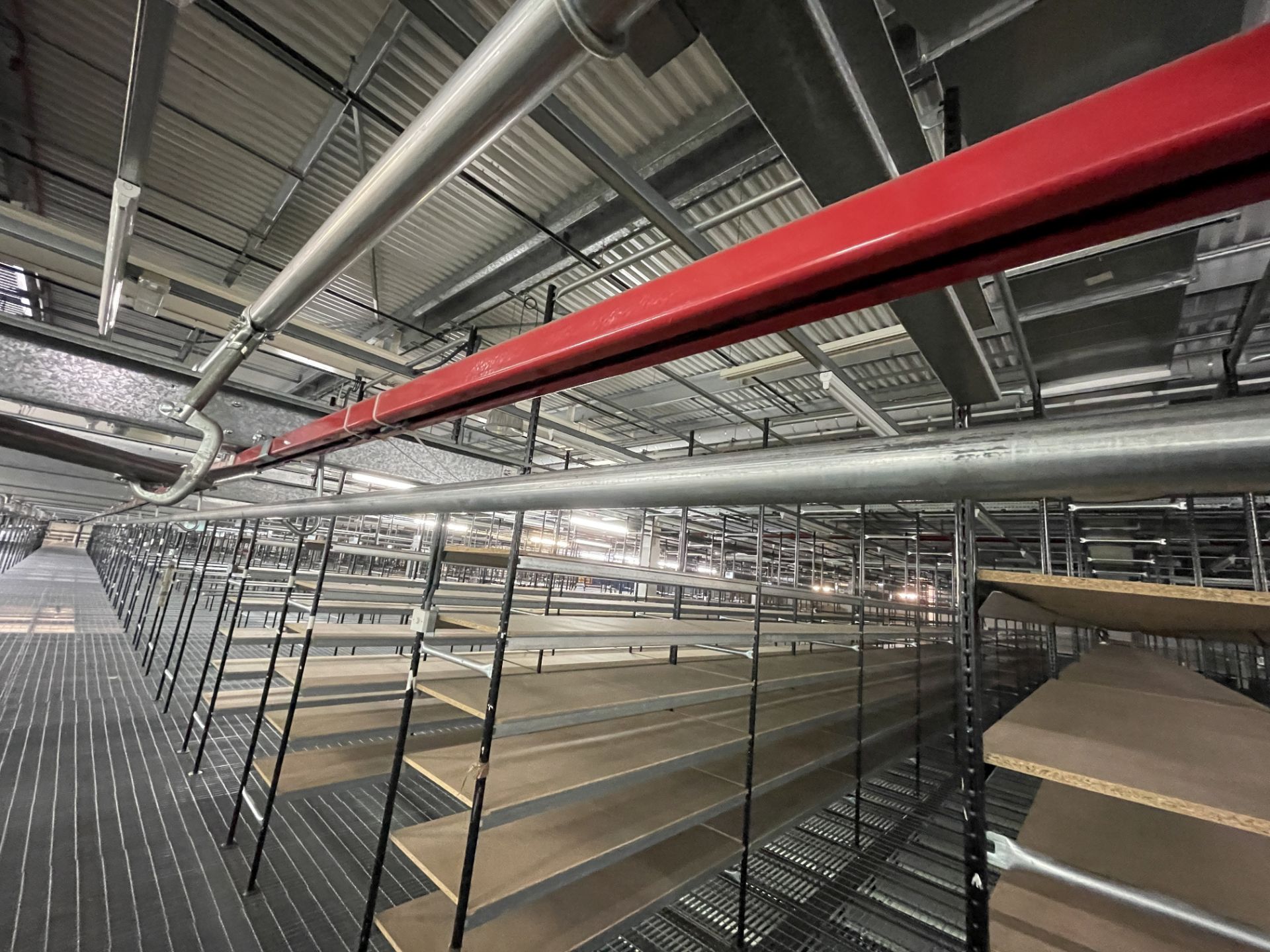 BOLTLESS STEEL SUSPENDED GARMENT STORAGE RACKING (on top of mezzanine floor), comprising approx. - Image 6 of 9