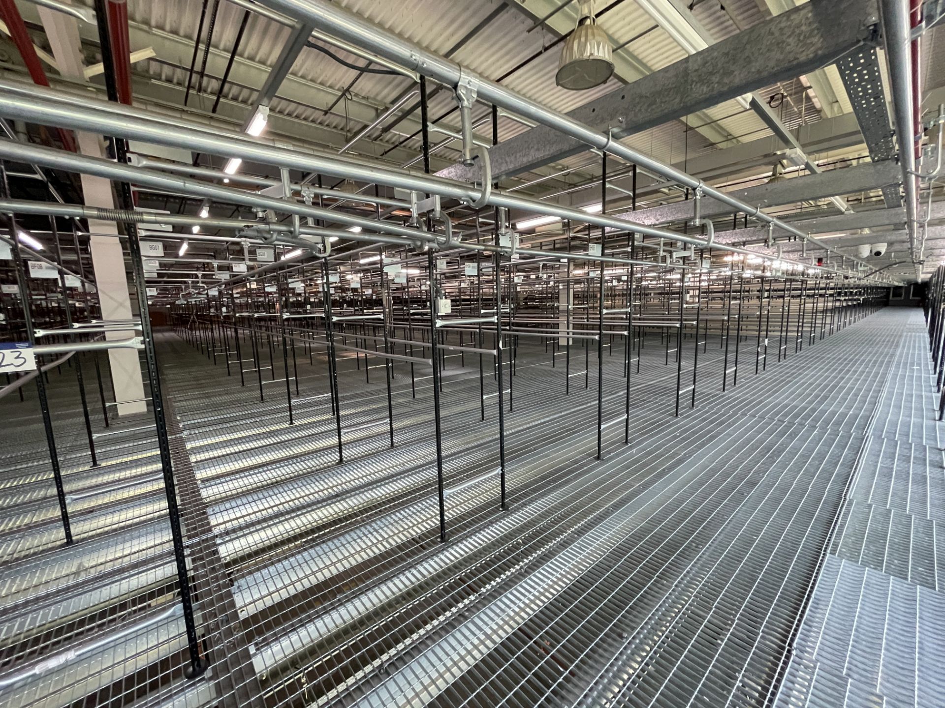 BOLTLESS STEEL SUSPENDED GARMENT STORAGE RACKING (on top of mezzanine floor), comprising approx.