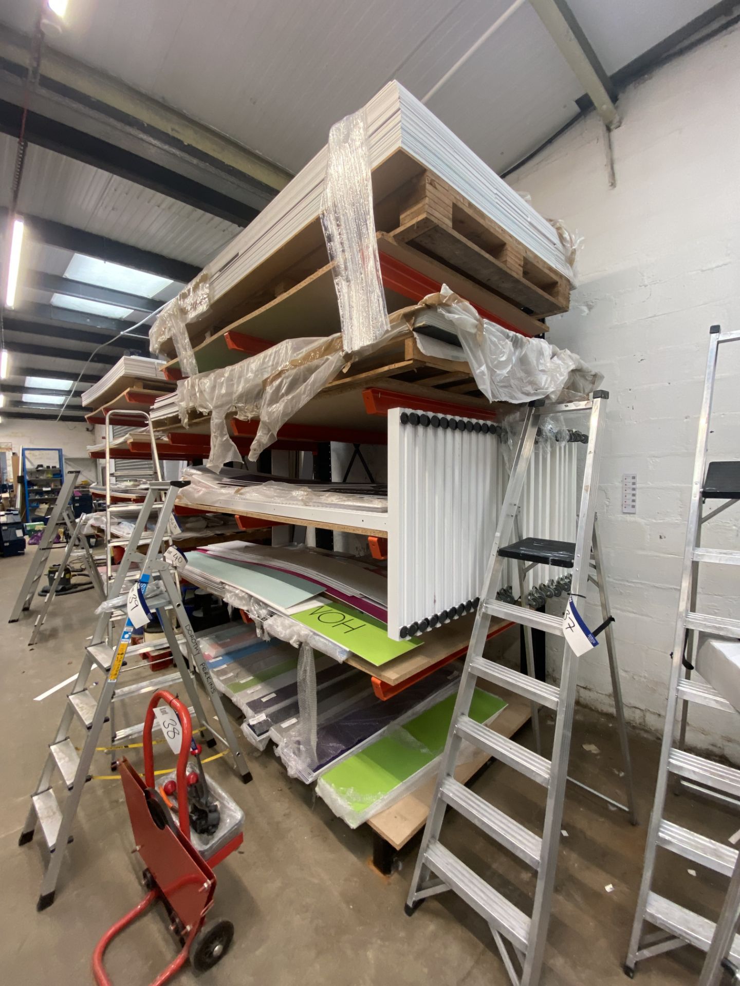 FIVE TIER CANTILEVER FRAMED STOCK RACK, each tier 500kg safe working load per arm, approx. 2.4m x