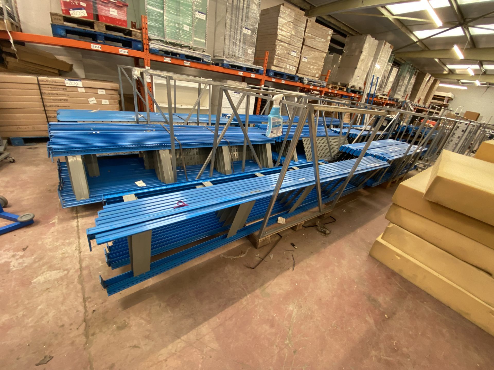 STOCK RACK END FRAMES, as set out in one area, with 12 cage pallets and on three pallets and also as