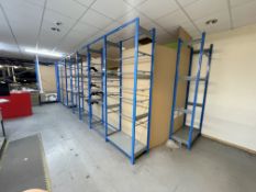 Nine Bays of Boltless Garment Racking, with garment hanging rails as fitted and timber panelling