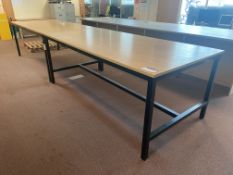 Two Oak Laminated Steel Framed Tables, each approx. 2.45m x 1.22m, Lots Located Caledonia House, 5