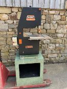 DeWalt Bench Top Bandsaw, with mitre fence mounted on a wooden box, 240VPlease read the following