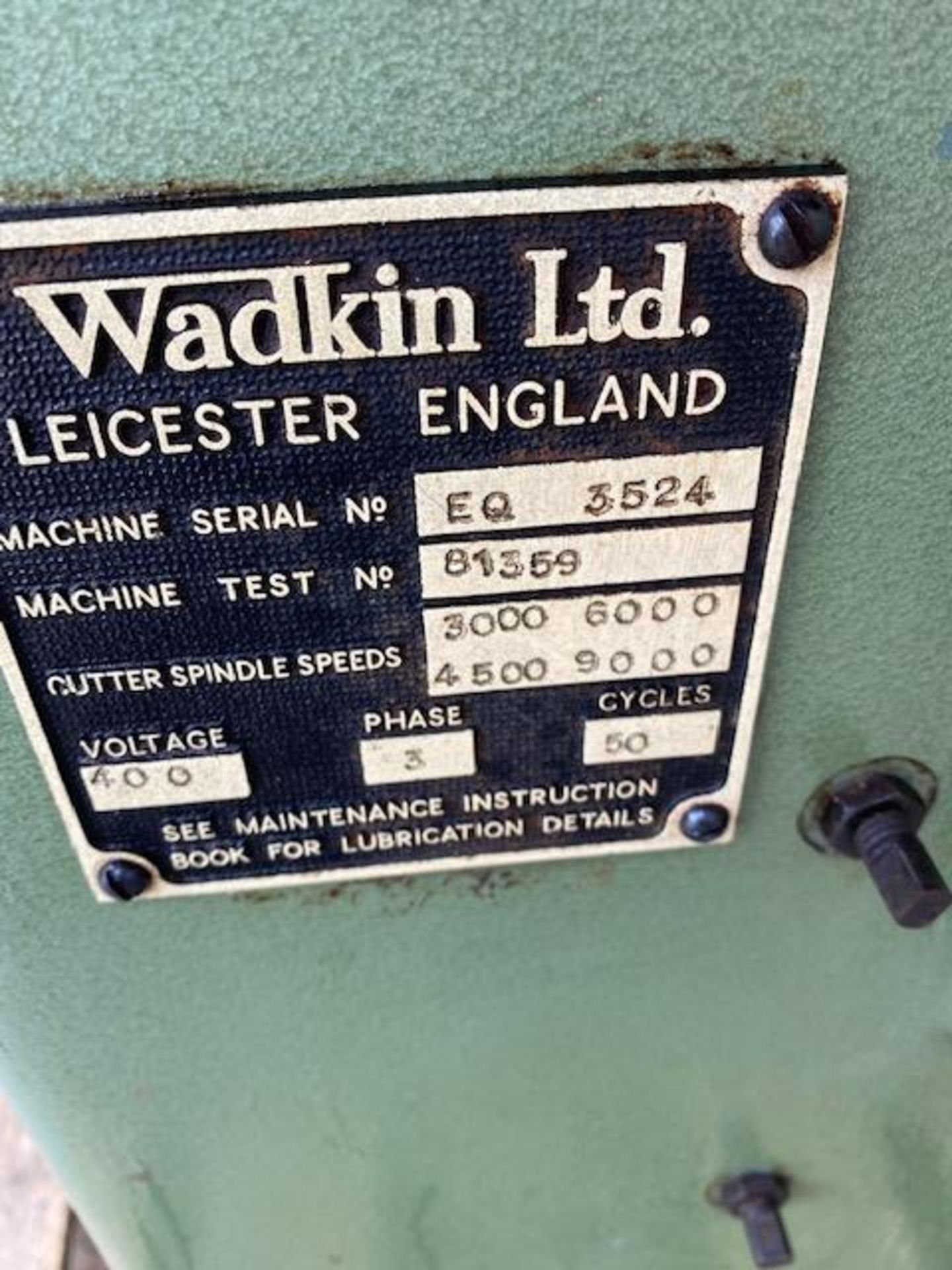 Wadkin EQ Spindle Moulder, serial no. EQ3524, with Holzher power feed unitPlease read the - Image 2 of 9