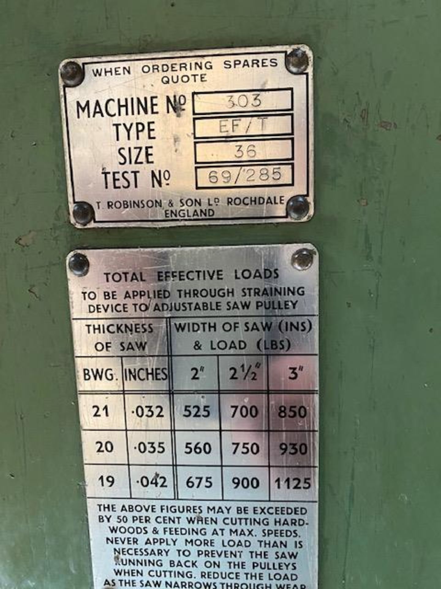 Robinson EF/T 36in. Resaw, serial no. 303, with 3in. wheels (pit or gurders needed)Please read the - Image 6 of 13