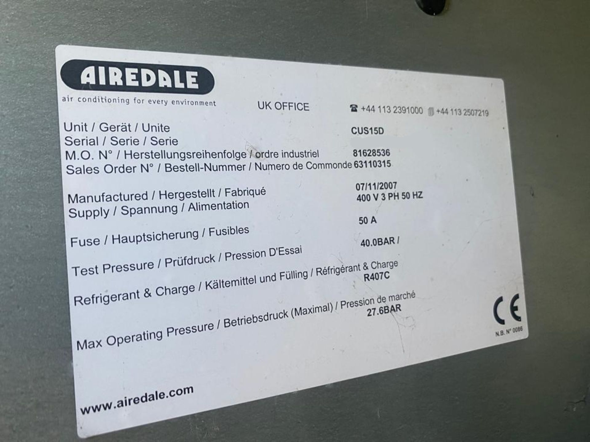 Airedale TWIN FAN CHILLER UNIT, overall size 2.3m x 1.1m x 1.3m high UNDERSTOOD TO BE MODEL - Image 6 of 6
