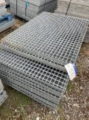 13 GALVANISED STEEL WALKWAY PANELS, ten each approx. 1.5m x 1m x 40mm and three each approx. 1.3m