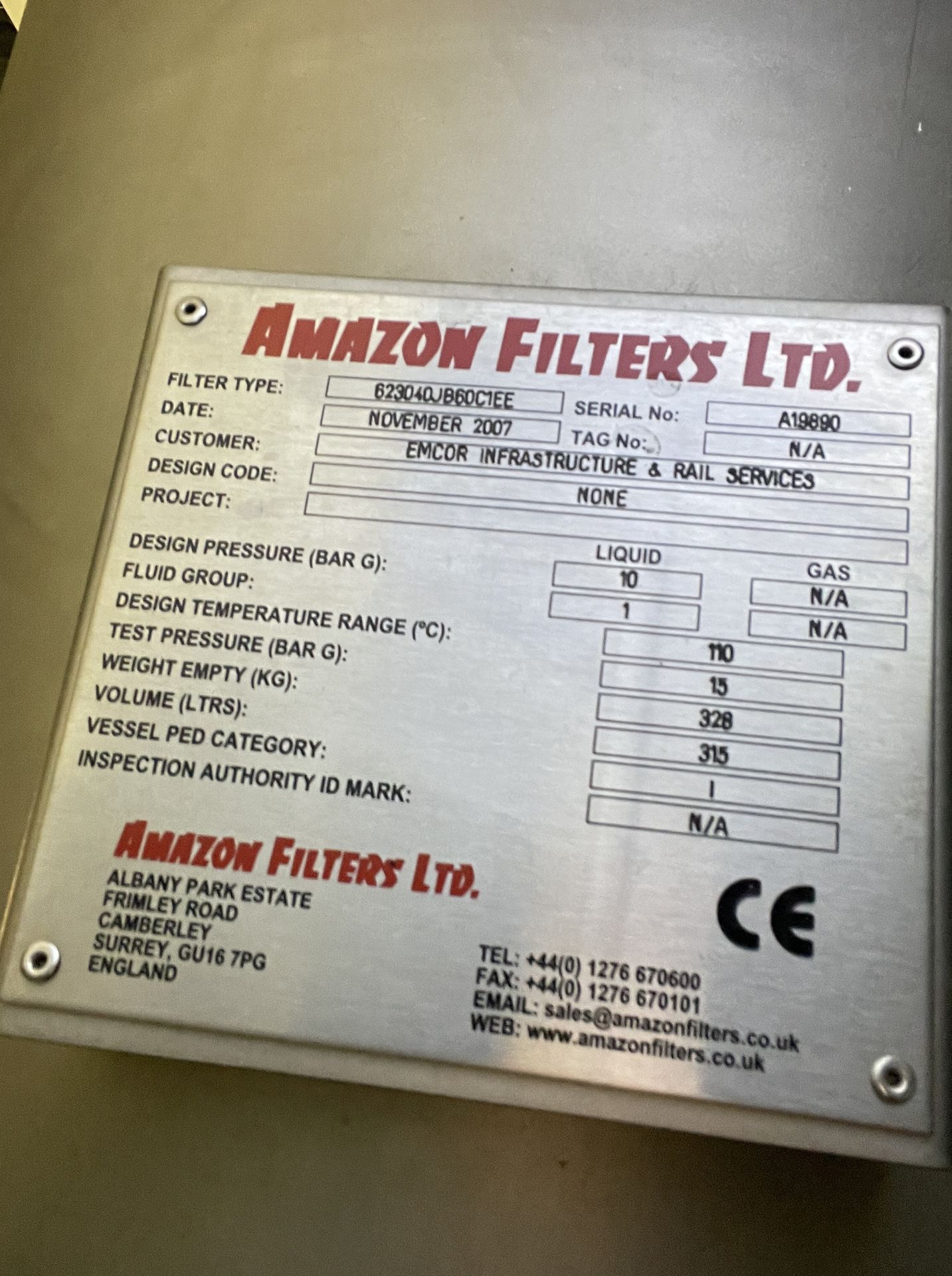 Amazon Filters 623040JB60C1EE STAINLESS STEEL FILTER UNIT (please note this lot is part of - Image 3 of 3
