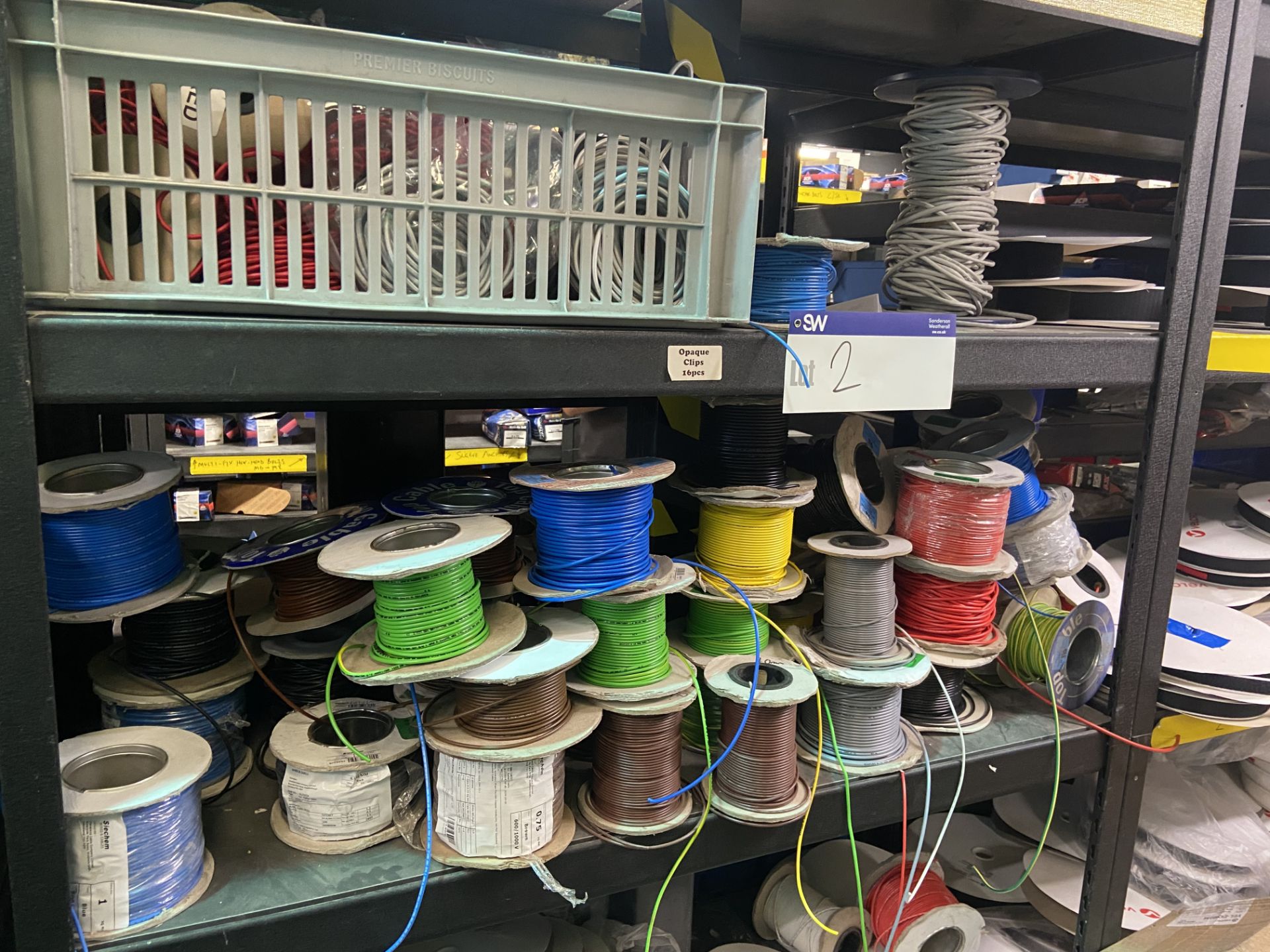 Quantity of Tri-Rated Electrical Wire, various diameters and colours, as set out on one tier of rack