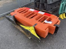 Six Plastic Safety Barriers, with feet, approx. 2m x 1m (lot located at Thorntrees Garage, Wigan