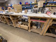 Timber Bench/ Trolley, approx. 1.95m x 950mm, with contents including nails and locksPlease read the