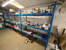Four Bays of Steel Stock Rack, each bay approx. 1.85mm x 600mm x 2.05m high, with assorted