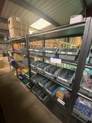 Quantity of Plastic Stacking Boxes & Assorted Fasteners & Fittings, as set out on three bays of rack
