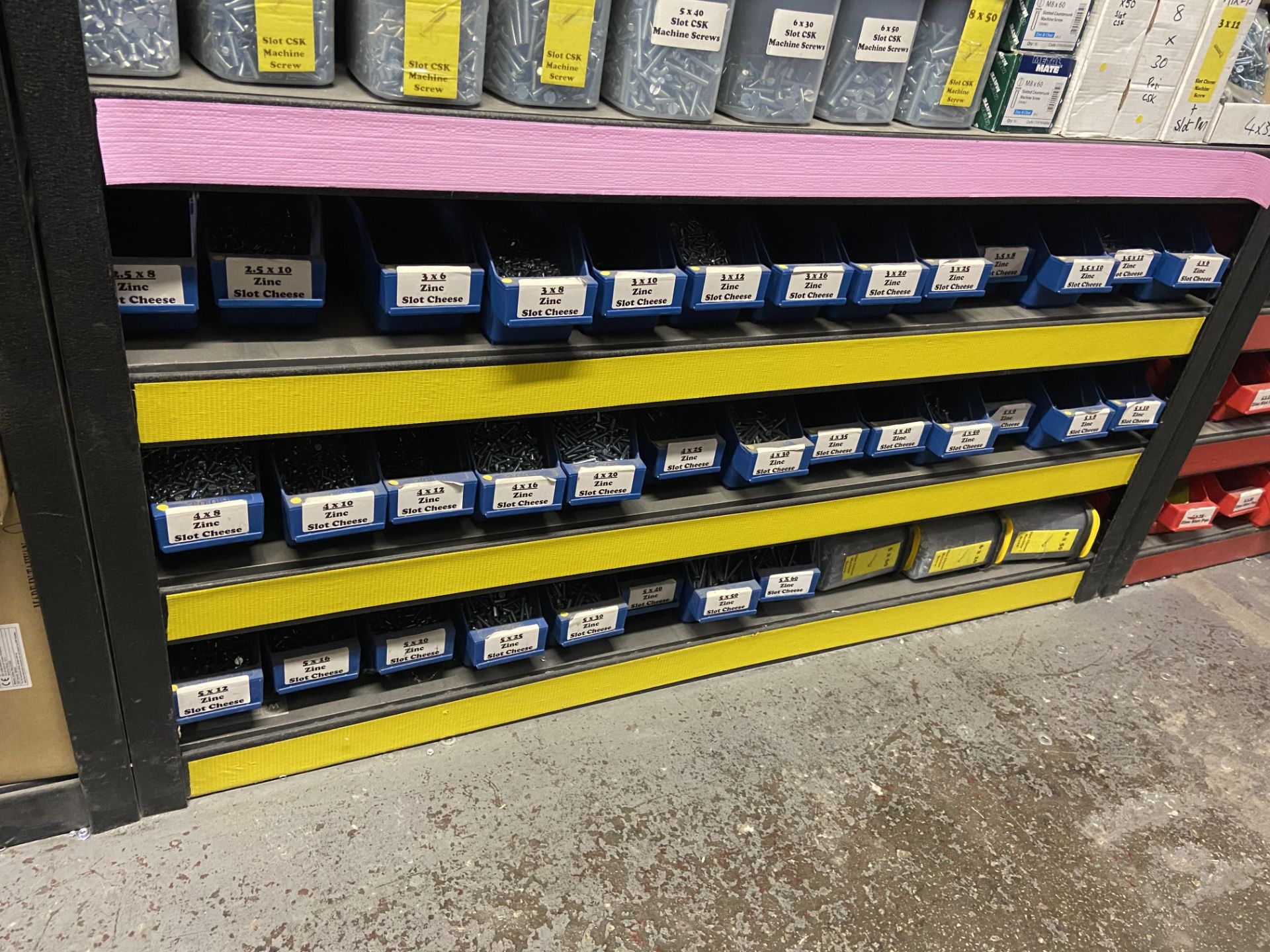 Quantity of Zinc Machine Screws, with plastic stacking bins, as set out on one bay of rack (rack - Image 4 of 4