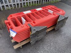 Seven Melba Swintex Plastic Safety Barriers, with feet, each approx. 2m x 1m (lot located at