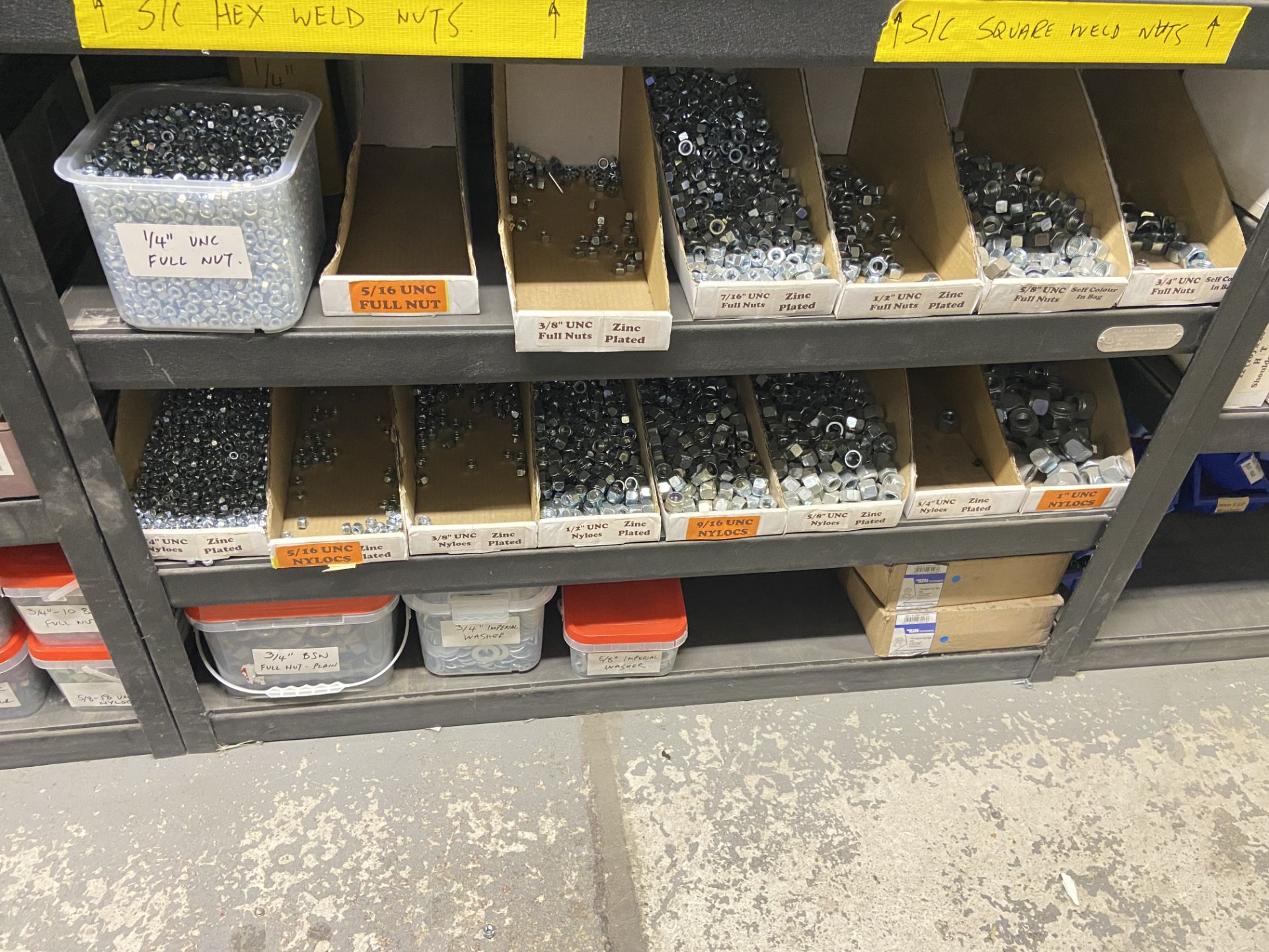 Quantity of Self Coloured Zinc Weld Nuts & UNC Nylon Nuts, with plastic stacking bins, as set out on - Image 4 of 4