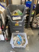 11 Plastic Stacking Boxes, with assorted hardware contentsPlease read the following important