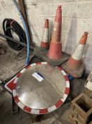 Assorted Road Signs & Road Cones, on pallet; Mirror no longer available; lot located Holme upon