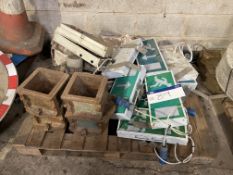Equipment, on pallet, including emergency exit signs and four concrete test cubes; lot located Holme