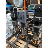 Triple Grundfos Pump Unit, on steel frame. Lot located in Bradford, West Yorkshire. Loading free