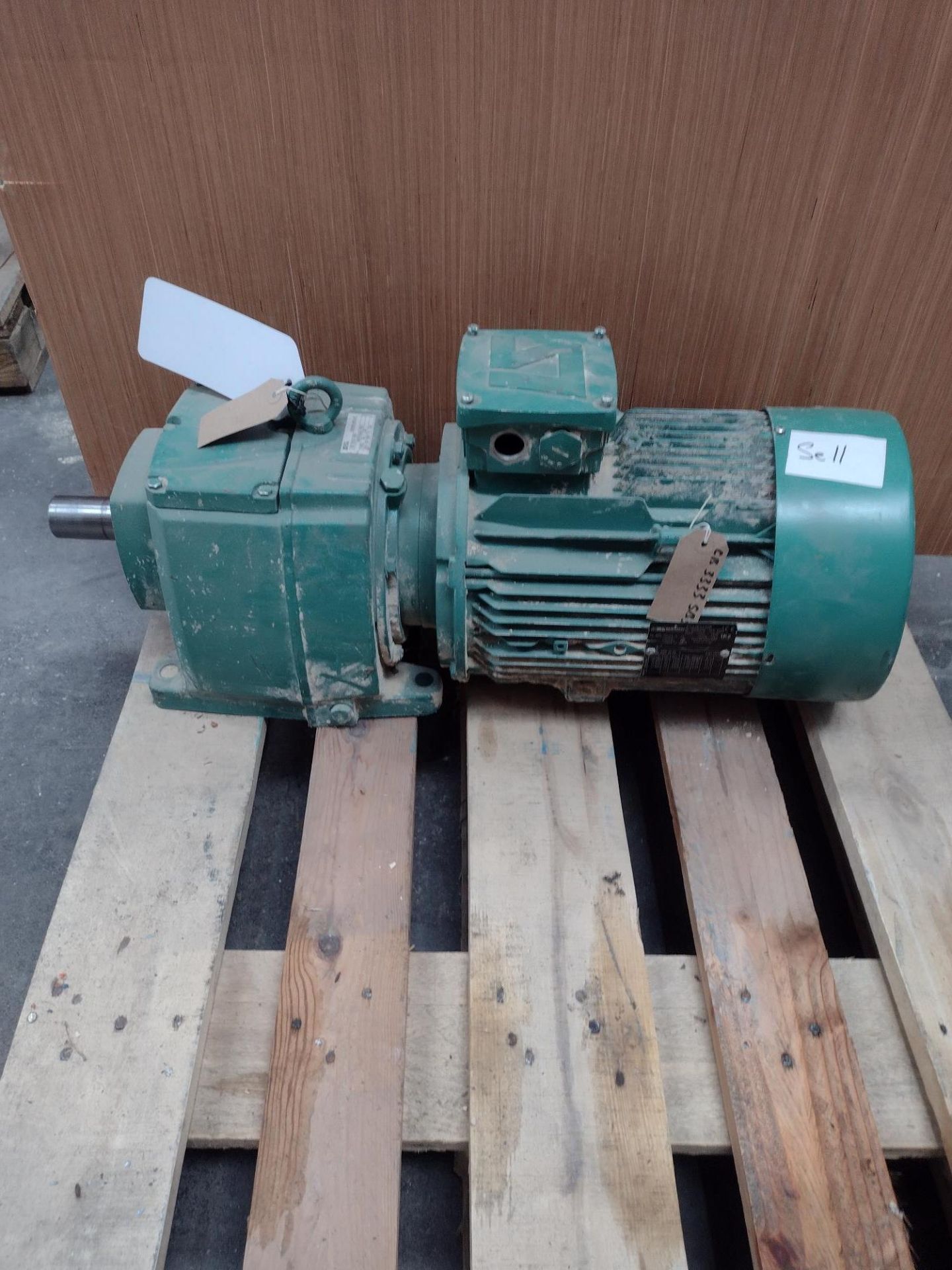 Leroy Somer 7.5kW Electric Motor, year of manufacture 2015, with fitted gearbox. Lot located