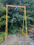 A Framed Steel Lifting Frame, 300kg cap. lifting hoist, approx. 2.3m wide. Lot located Bretherton,