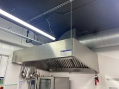 Stainless Steel Suspended Extraction Hood, approx. 1.8m x 1.4m x 450mm deep overall, with ducting