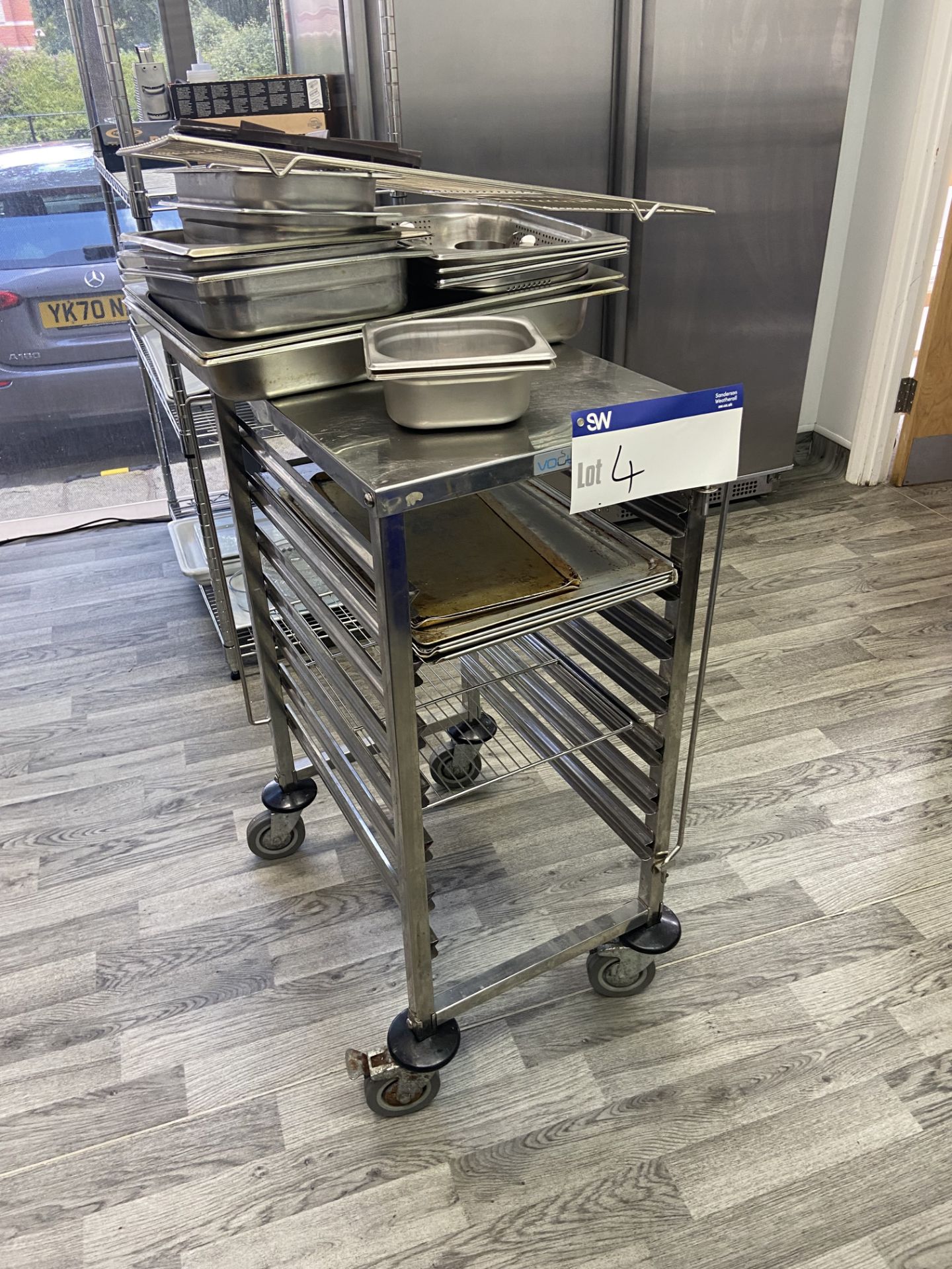 Mobile Stainless Steel Tray Trolley, approx. 550mm x 400mm Please read the following important