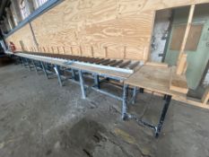 Two Gravity Roller Infeed Tables, one approx. 10m long on table x 9m long on conveyor x 600mm wide