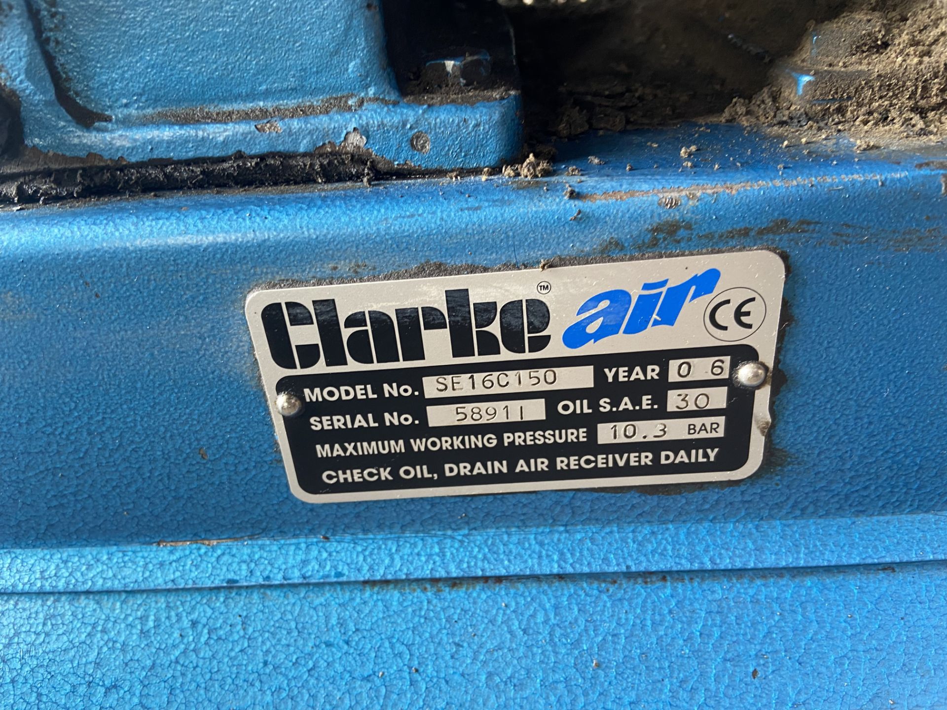 Clarke Air SE16C150 Horizontal Receiver Mounted Air Compressor, serial no. 58911, year of - Image 2 of 2