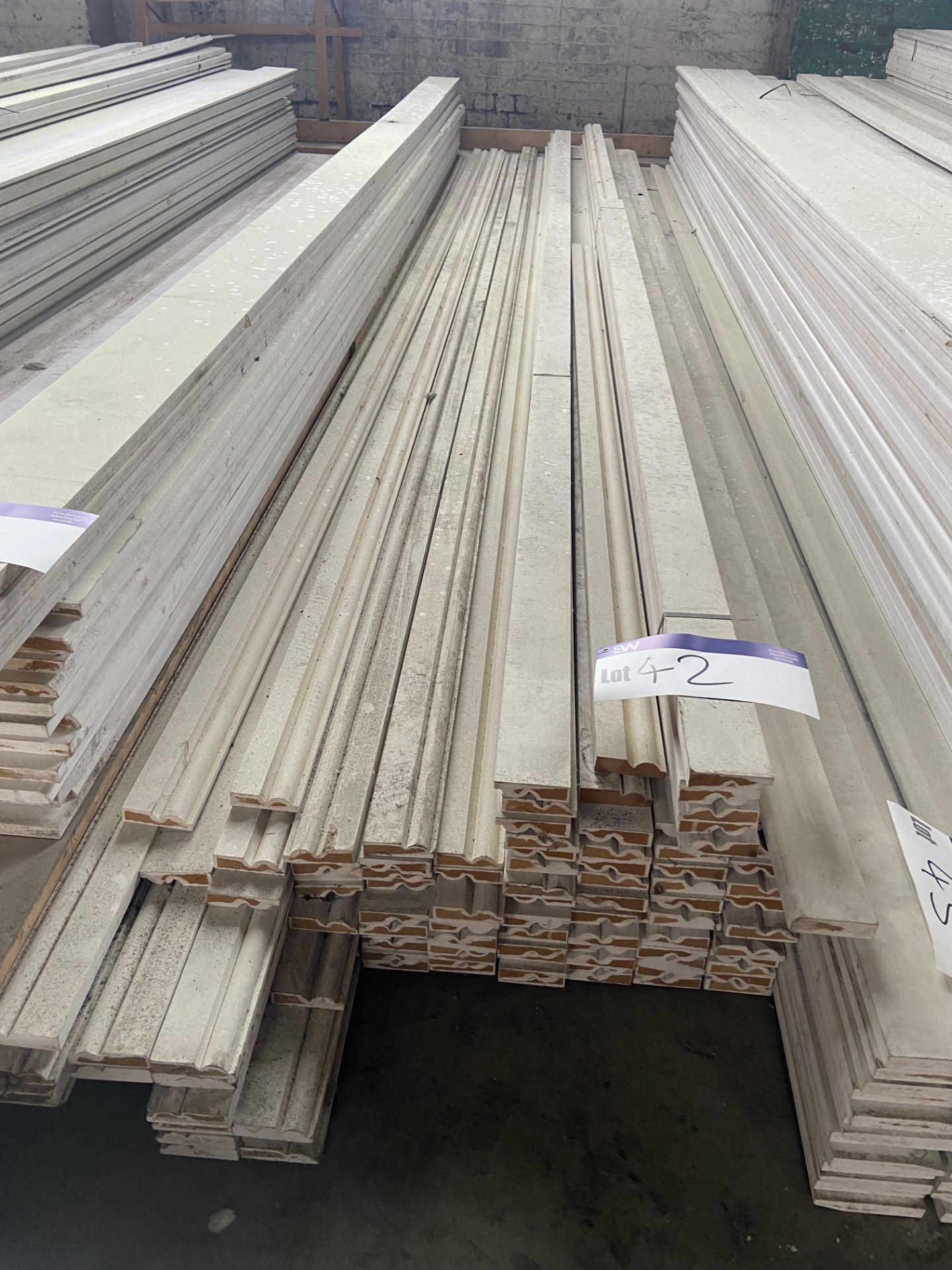 Approx. 130 Lengths of MDF Primed Tarus Architrave, each approx. 75mm x 18mm x 4.2m long, as set out