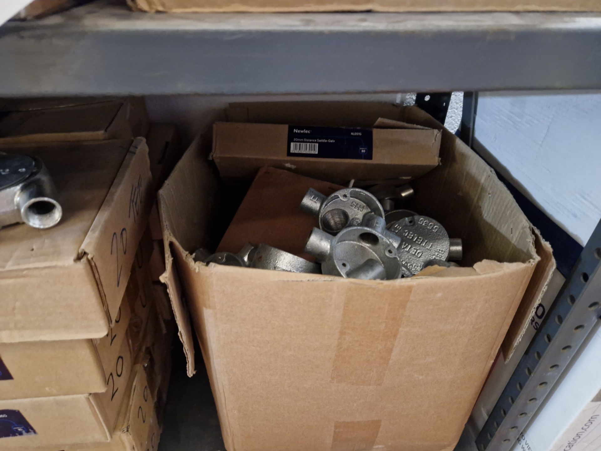 Quantity of Galvanised Conduit Fittings, including distance saddles, 20mm u boxes, solid couplers, - Image 3 of 5