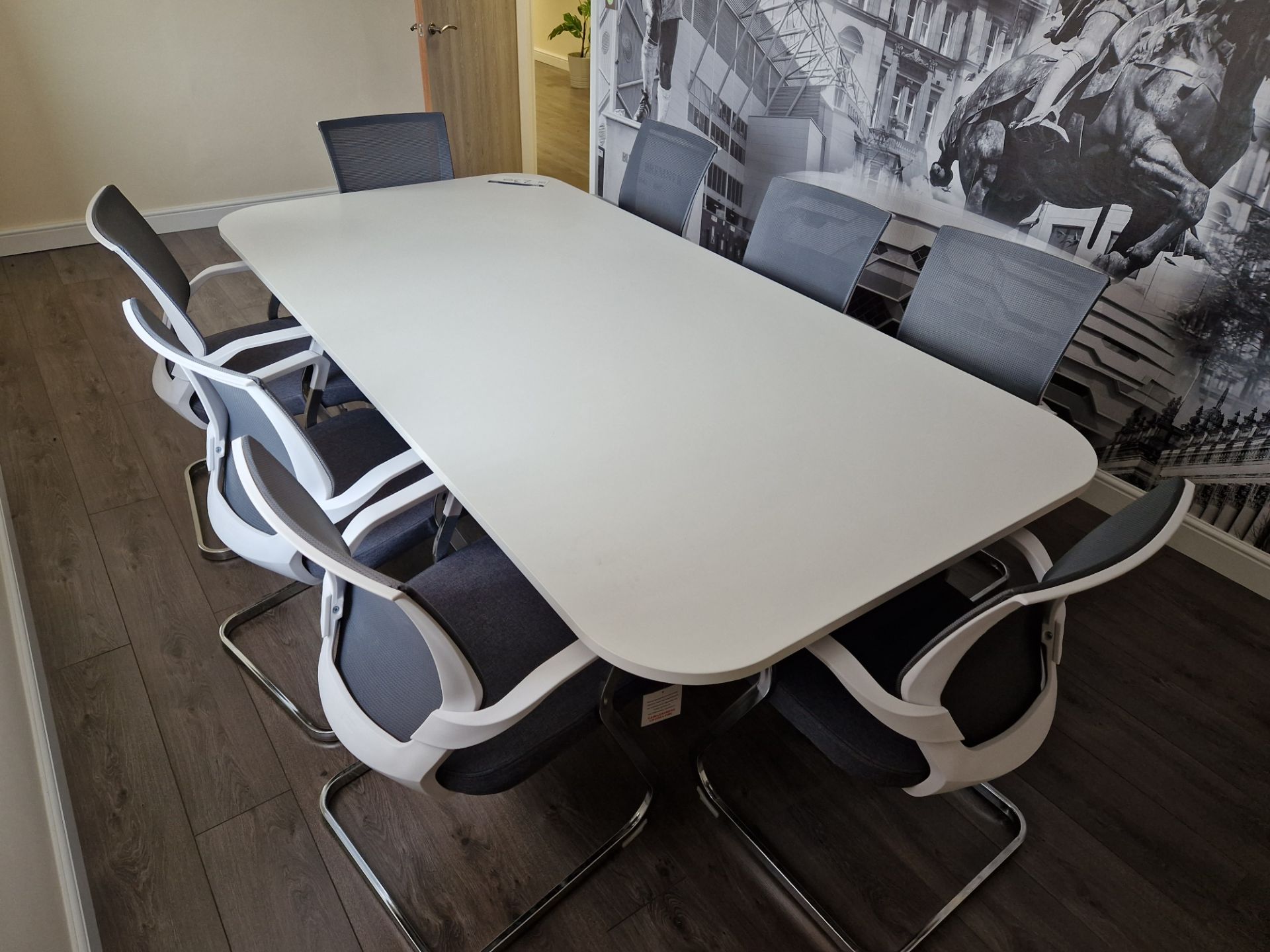 Rectangular Meeting Table , approx. 2.4m x 1.2m x 0.7m, with eight mesh back metal framed chairs - Image 3 of 3