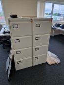 Two White Four Drawer Filing Cabinets, Light Oak Veneered Tambour Door Cabinet and White Three
