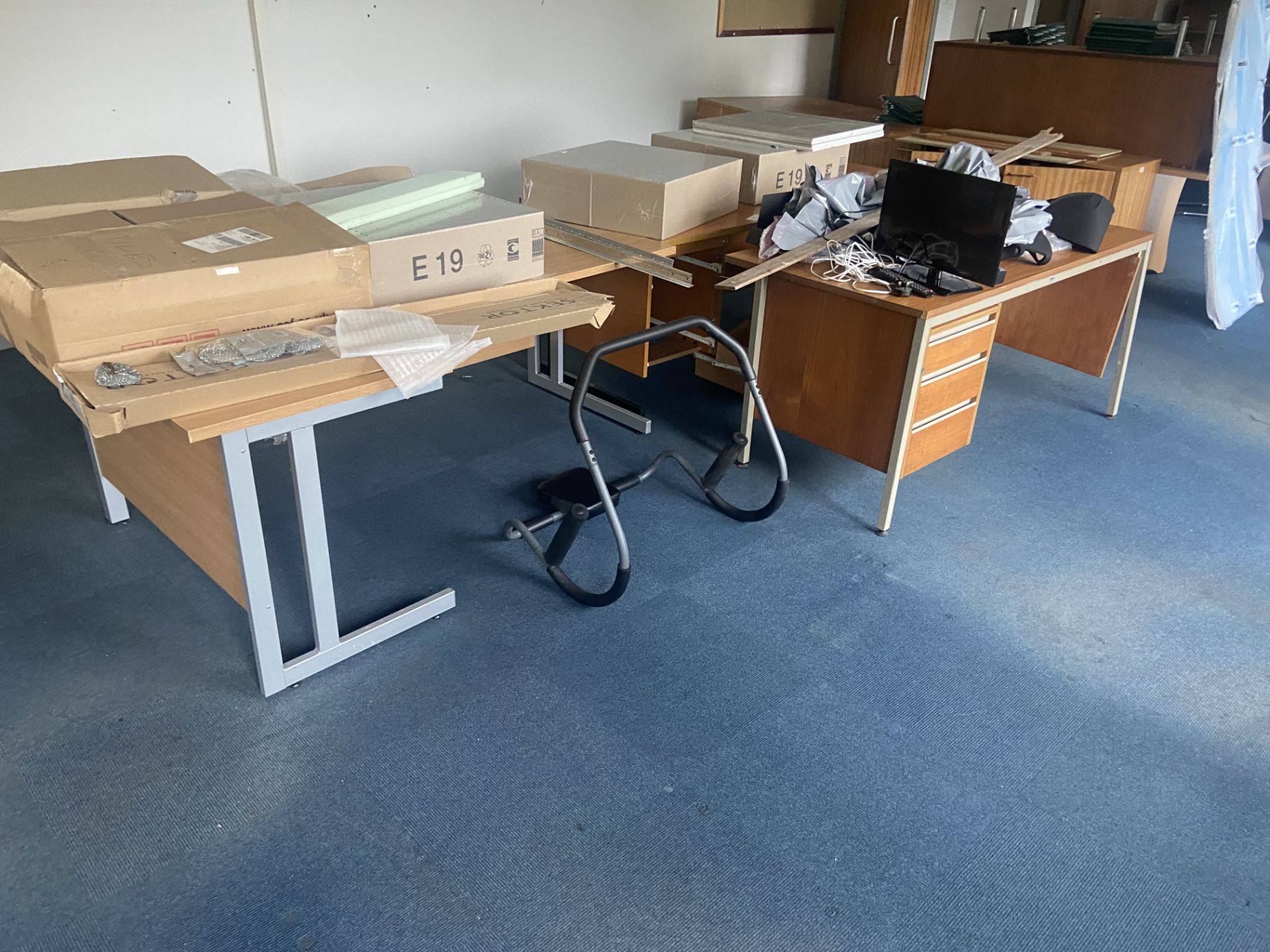 Assorted Quantity of Office Furniture, in one area, including four oak laminated desks, plan/ - Image 2 of 6