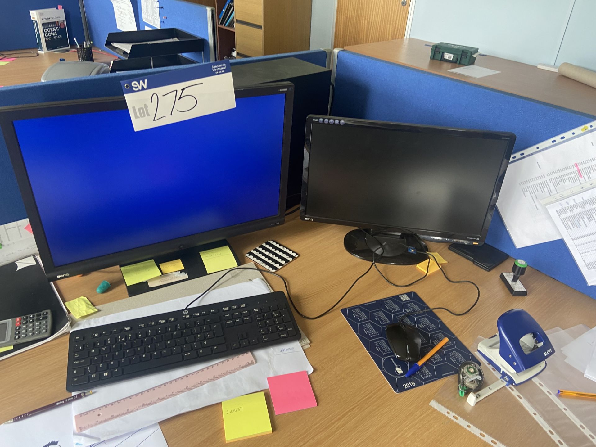 HP Z240 Intel Core i5 Personal Computer (hard disk removed), with two flat screen monitors, keyboard