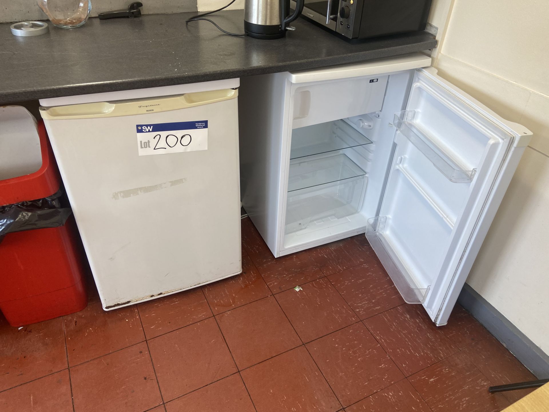 Two Single Door Refrigerators, with two microwaves, kettle and toaster Please read the following