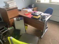 Furniture Contents of Office, including oak laminated cantilever framed desk, circular meeting