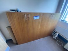 Two Oak Laminated Double Door Cabinets, with three shelving units Please read the following