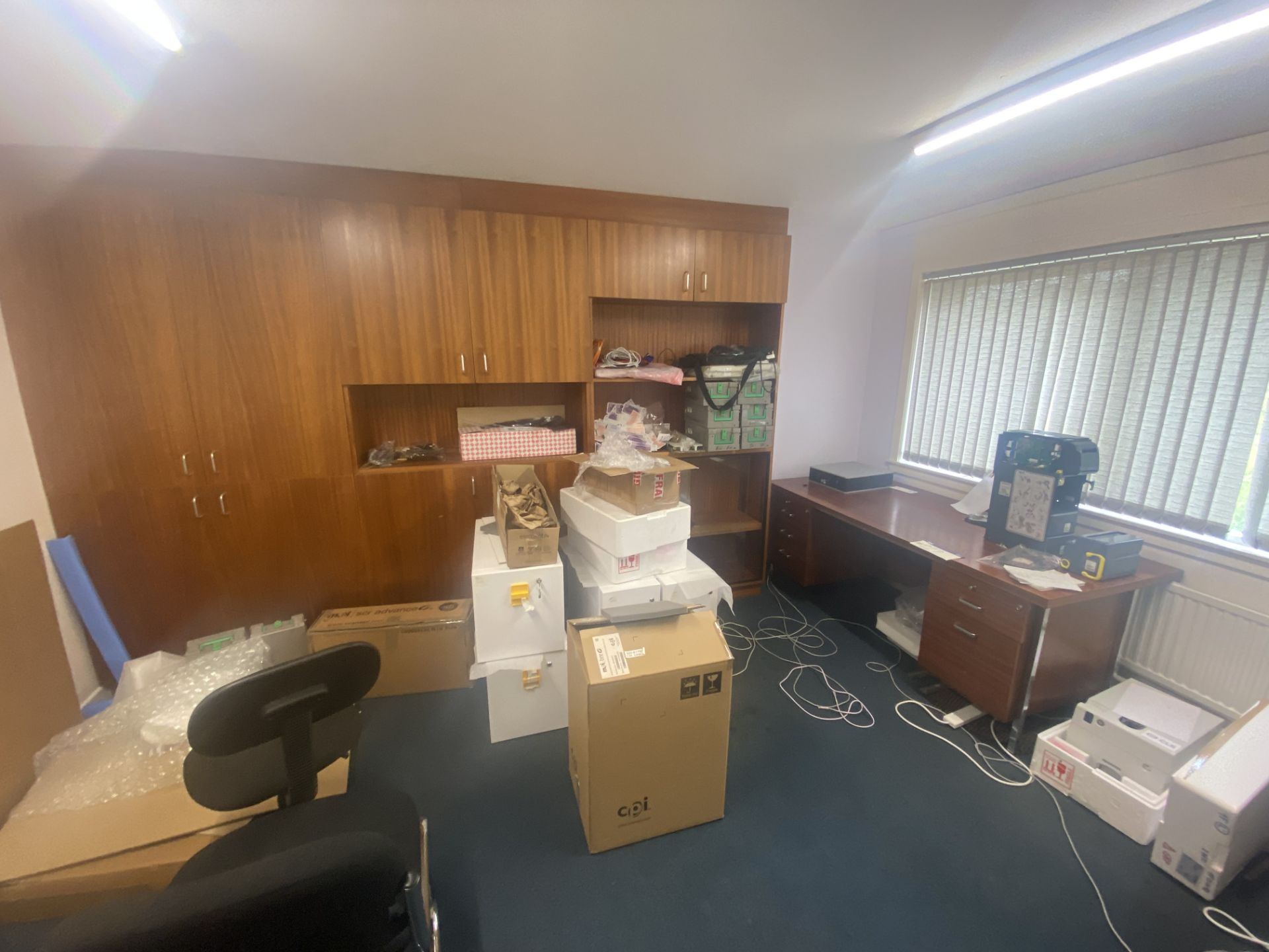 Contents of Office Furniture, including steel framed pedestal desk, cantilever framed desk,