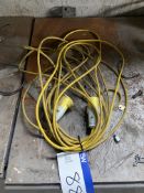 Quantity of Assorted Electrical Extension Cables, as set out on top and under bench Please read