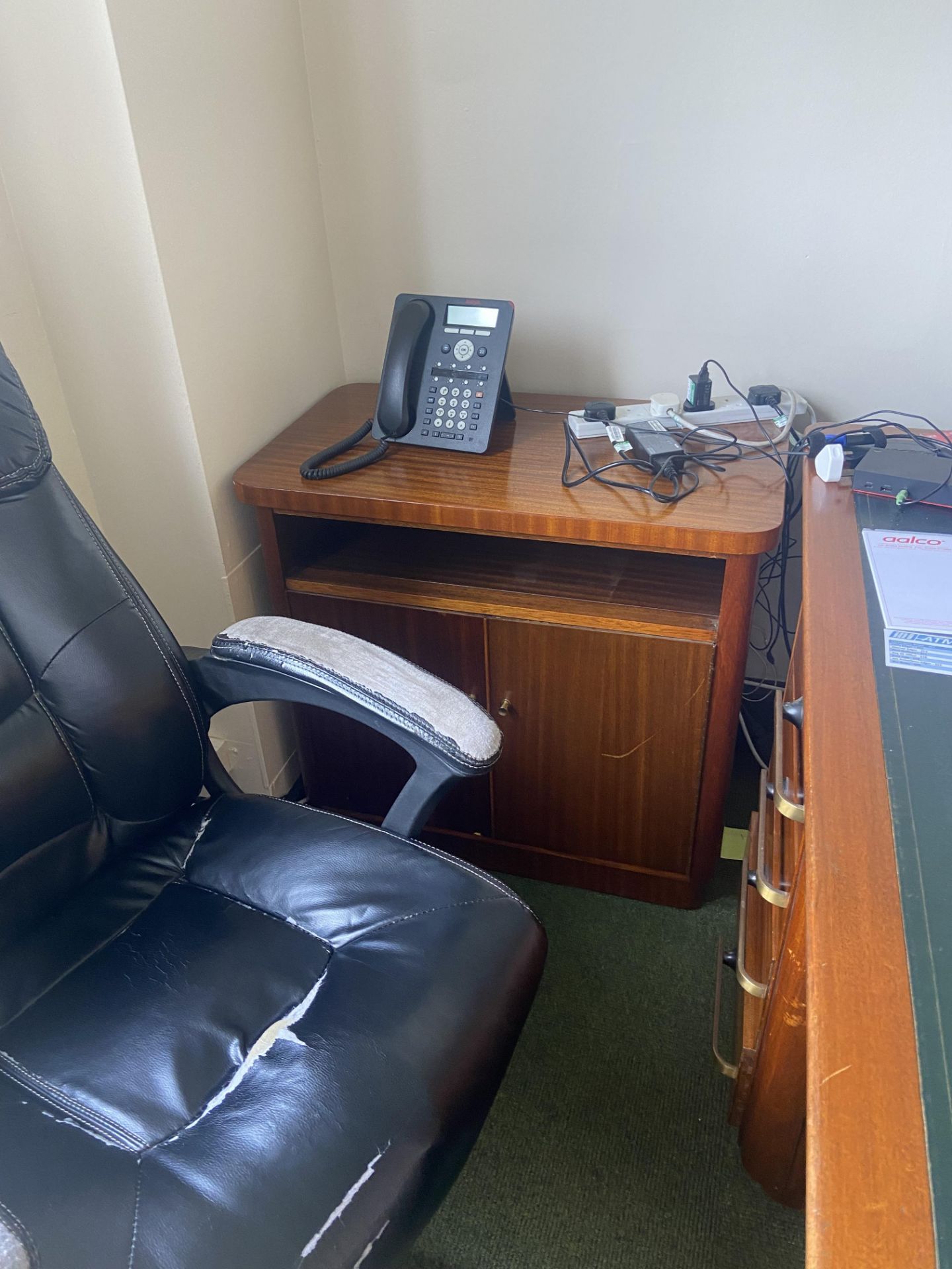 Partners Pedestal Desk, approx. 2.2m x 1.05m, with leather effect upholstered swivel armchair, - Image 3 of 3