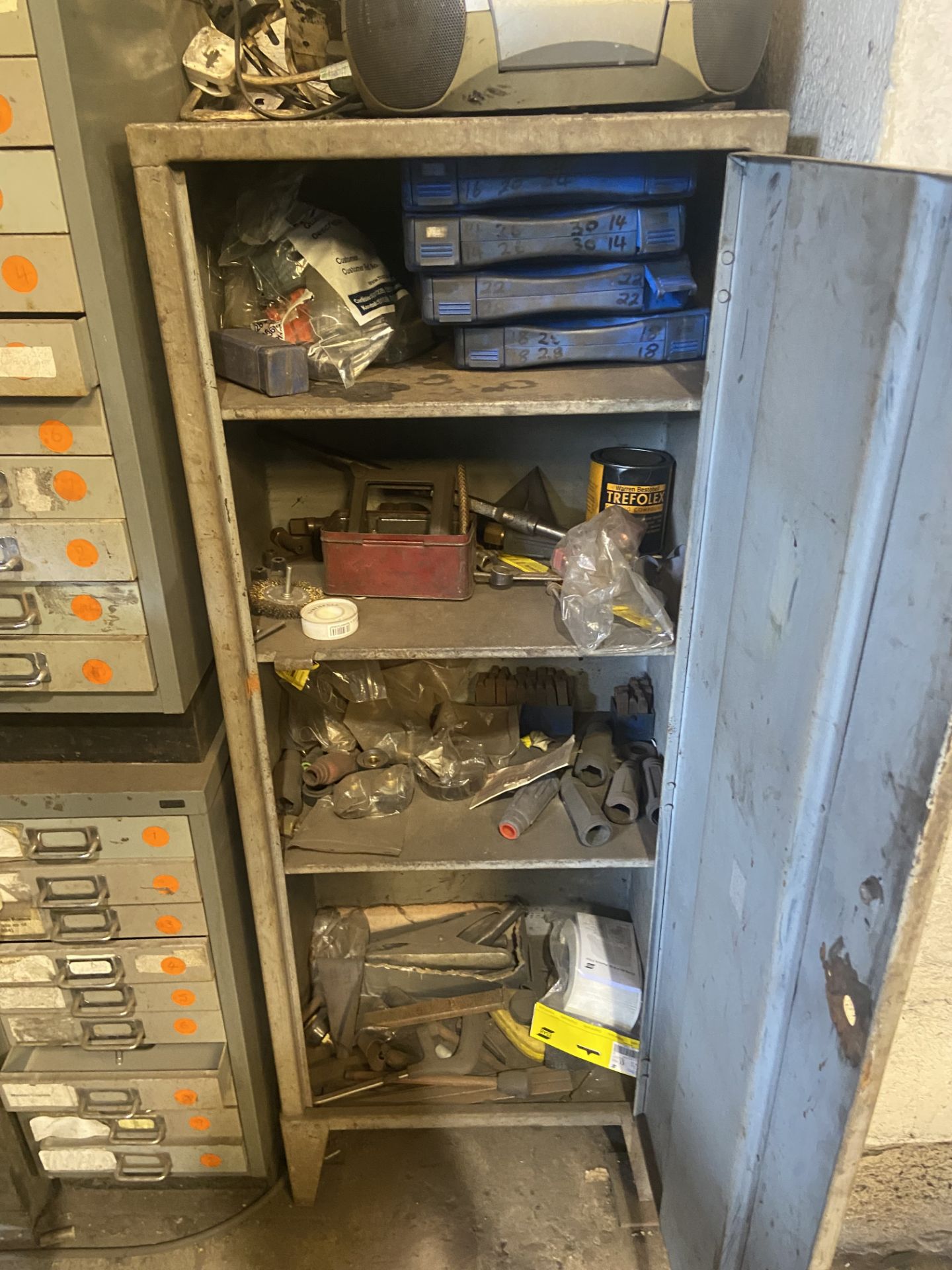 Double Door Steel Cabinet, with assorted welding consumables and tools and two multi-compartment - Image 2 of 2