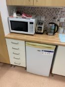 Whirlpool Single Door Refrigerator, with microwave, kettle and toaster Please read the following