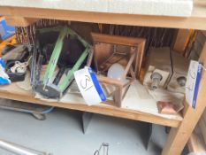 Loose Contents of One Shelf of Timber Bench, including two light fittings (one copper) etc. (