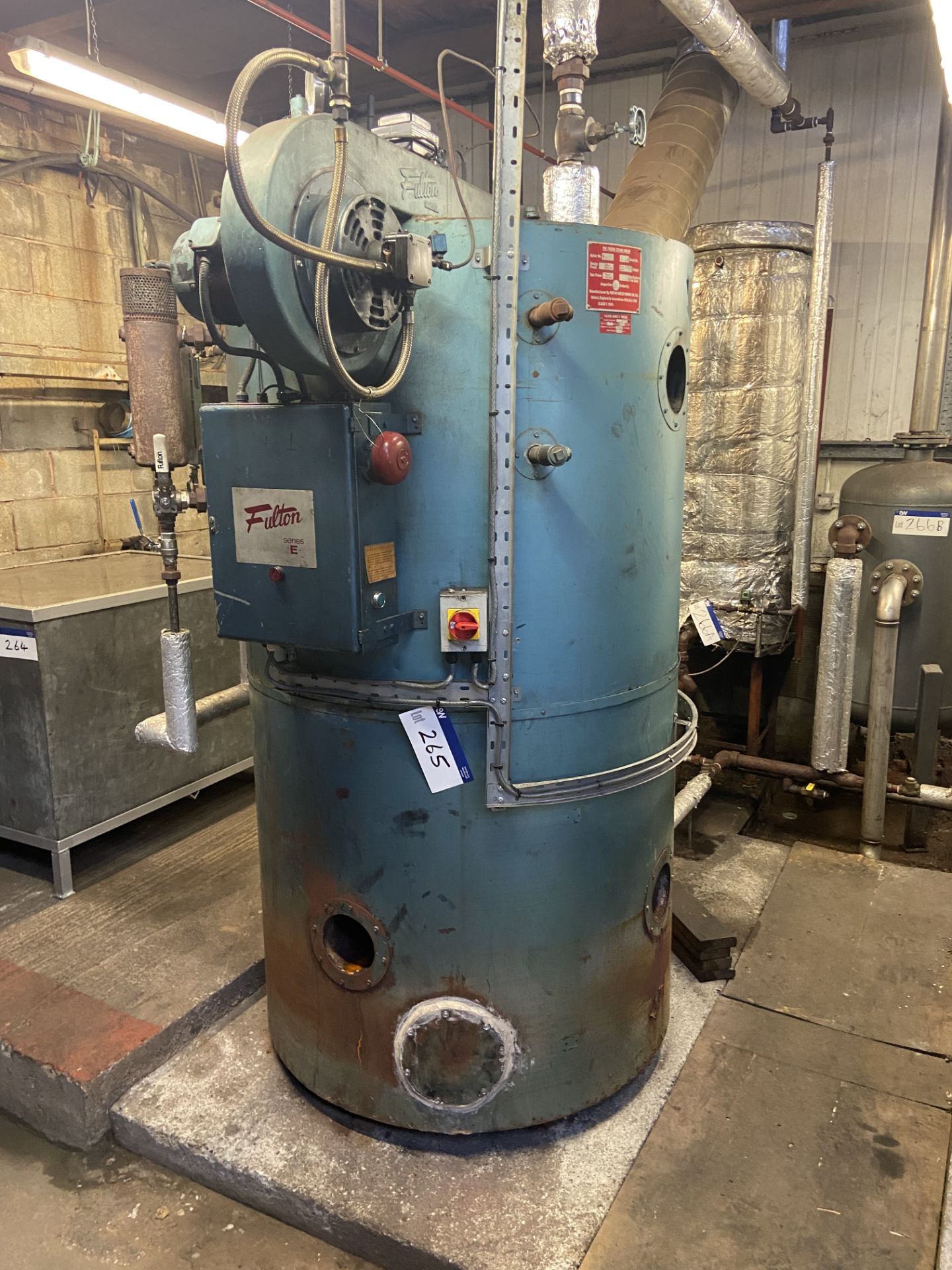 Fulton 30E VERTICAL OIL FIRED BOILER, boiler no. B6375, manufacture and test date 1991, 10,500